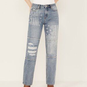 Cleo + Wolf Women's Astoria Medium Wash High Rise Straight Jeans with print